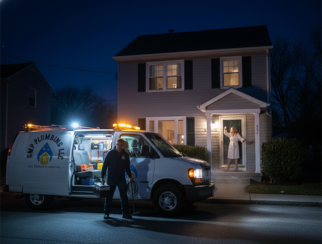 24/7 emergency drain cleaning service responding to urgent sewer backup at night